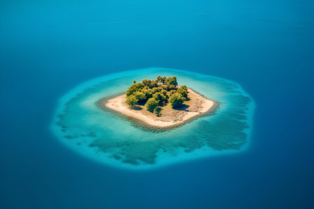 Aerial view of a small island in the middle of the sea.の素材