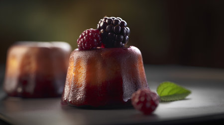 Panna cotta with blackberries and raspberries, selective focusの素材