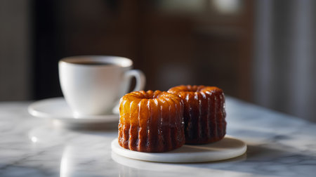 Cup of coffee and cakes on the table. Selective focus.の素材