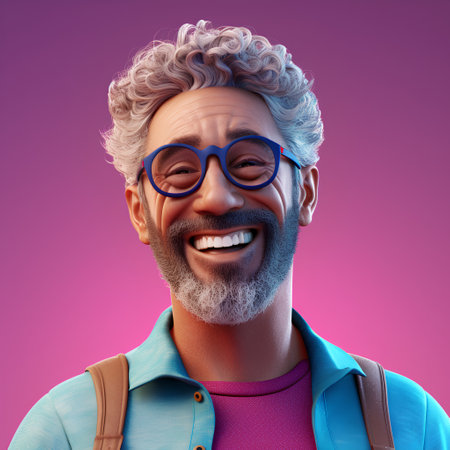 Portrait of a happy senior man wearing eyeglasses and backpack.の素材