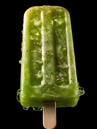 ice cream popsicle on a stick isolated on a black background.の素材