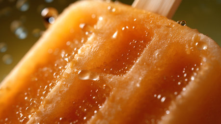 Ice cream with drops of water on a stick, close-upの素材