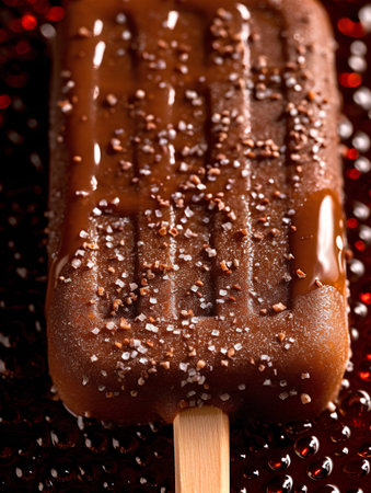 Chocolate ice cream on a stick, close-up, macroの素材