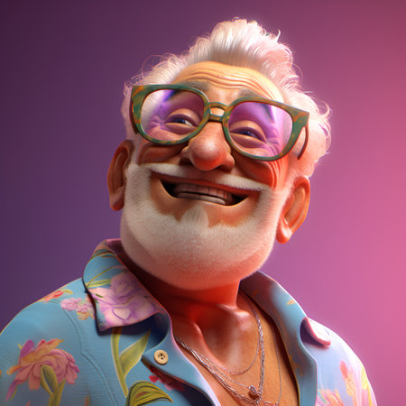 Portrait of a smiling senior man with glasses. 3D renderingの素材
