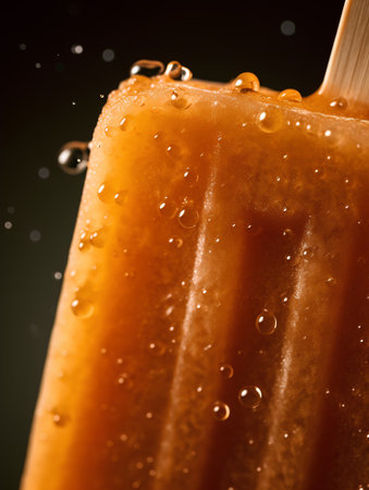 ice cream on a stick with drops of water on a black backgroundの素材