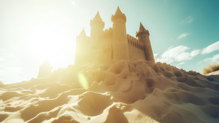Fantasy castle in the sand. 3D illustration. Vintage style.の素材