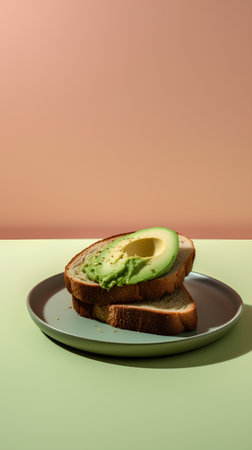 Avocado toast on a plate on a pastel background. 3d renderingの素材