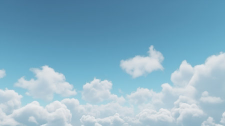 Blue sky background with white clouds. 3d illustration. Nature backdrop.の素材