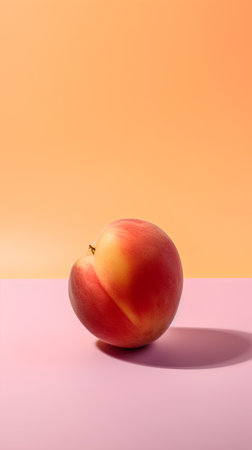 Peach fruit on pink and orange background. Minimal concept.の素材