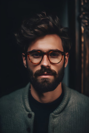 Portrait of a handsome bearded man with glasses. Men's beauty, fashion.の素材