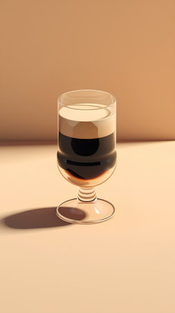 Glass of black coffee with shadow on orange background. 3D renderingの素材