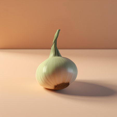 Onion on a colored background. 3D illustration. Minimal style.の素材