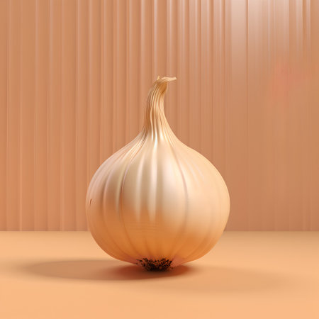 Realistic vector onion on orange background. 3d vegetable illustration.の素材