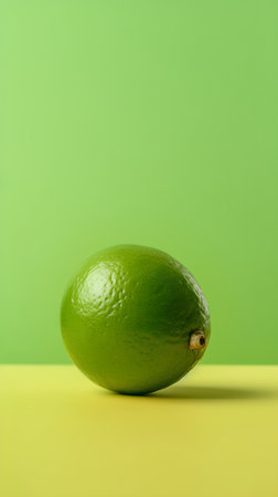 Green lime on yellow and green background. Copy space. Minimal concept.の素材