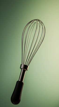 Whisk isolated on a green background. 3d render illustration.の素材
