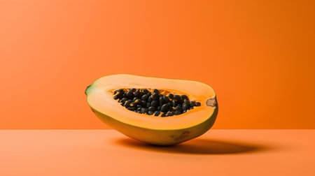 Papaya fruit on orange background. Healthy food concept. Minimal style.の素材