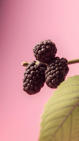 blackberries on a pink background, close-up, selective focusの素材