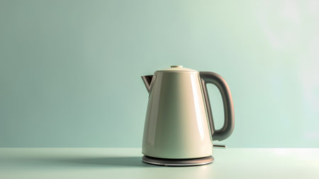 Modern electric kettle on a white table. 3D render illustration.の素材