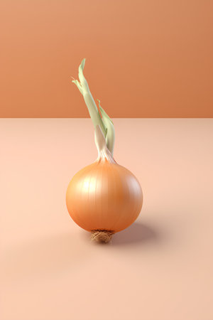 3d illustration of onion on orange background with space for text.の素材
