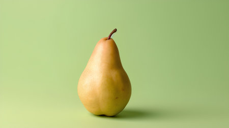 Ripe yellow pear on a green background. Copy space for text.の素材