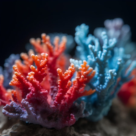 Colorful coral on black background. Close-up. Macro photography.の素材