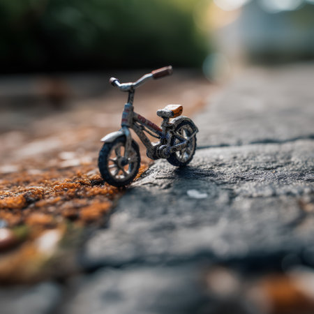 Miniature of a bicycle on the ground. Selective focus.の素材