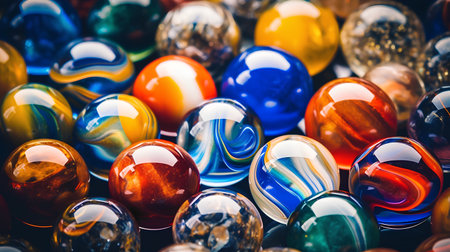Colorful marbles as a background. Selective focus. Toned.の素材
