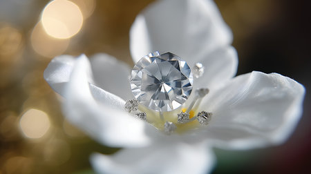 Jewelry diamond on white tulip with bokeh backgroundの素材