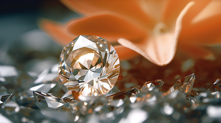 Luxury diamond on the background of flowers. 3d renderingの素材