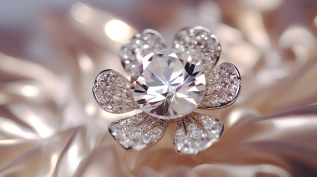 Jewelry ring with diamond on satin background, closeupの素材