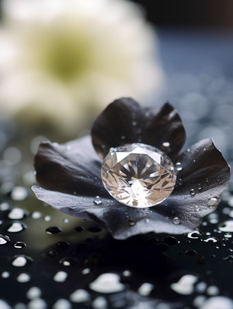 Diamond on flower petals with water drops, shallow depth of fieldの素材