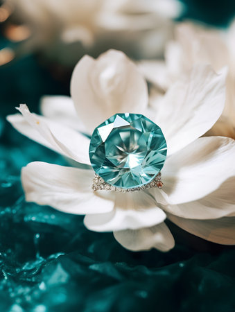 jewelry diamond ring with flower on blue background - vintage effectの素材