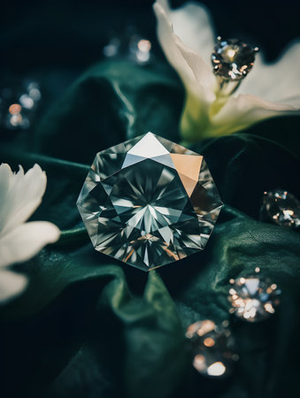 Beautiful diamond on a black background. Jewelry background. Luxury jewelry.の素材