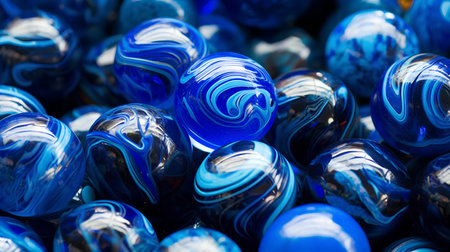 Blue marbles as a background. Macro shot. Selective focus.の素材