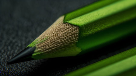 Green pencils on a black background close-up macro photography.の素材