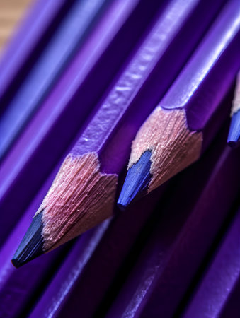 Close-up of a group of colored pencils on purple backgroundの素材