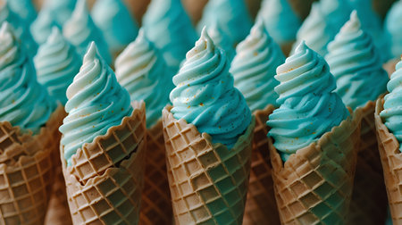 Ice cream in waffle cones. Selective focus. nature.の素材