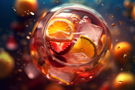 Cocktail with orange, lemon and ice on a dark backgroundの素材