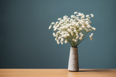 Bouquet of Gypsophila in vase on wooden tableの素材