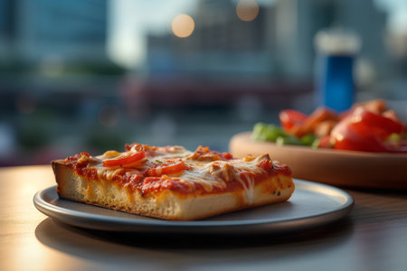 Pizza on a wooden table in a restaurant. Selective focus.の素材