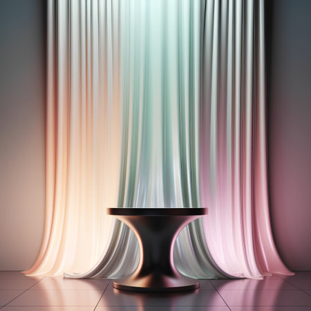Luxury stage background with curtains. 3d render illustration.の素材