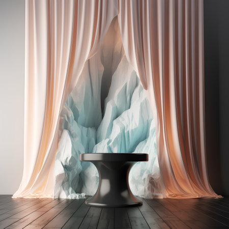 3d render of a dark room with a large window and a chairの素材