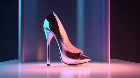 High heel shoe with purple neon light. 3d render illustration.の素材