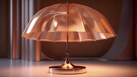 3d rendering of a golden table lamp in a room with brown curtainsの素材