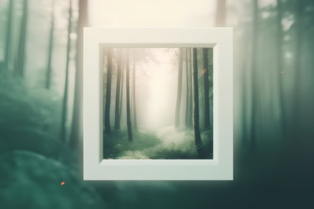 Vintage photo frame in the forest. Retro style filtered image.の素材