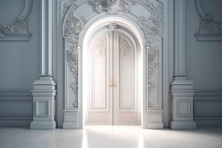 Luxury classic interior with white walls, columns and doors. 3d renderの素材