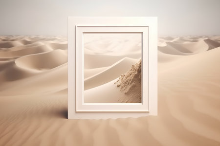 White frame in the desert with sand dunes. 3d renderingの素材