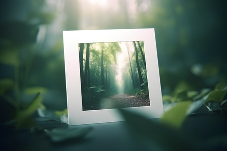 Nature forest background with empty photo frame. Elements of this image furnished by NASAの素材