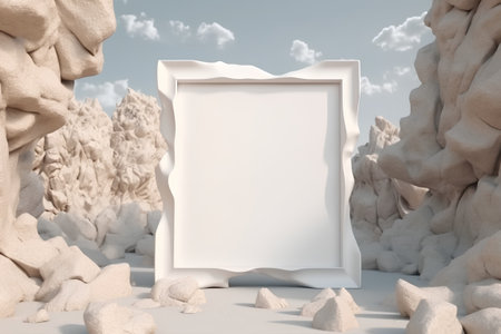 Mockup of a photo frame in the desert. 3d renderingの素材