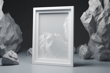 3D rendering of a white door with crumpled paper on the floorの素材